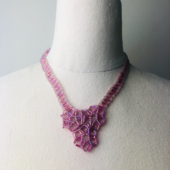 Hand made Cute little Pink Glass beaded Necklace - Picture 2 of 4